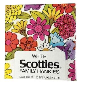 Vintage Scotties Facial Tissues 1973 Floral White 60 ct Two Ply Sealed NOS Prop